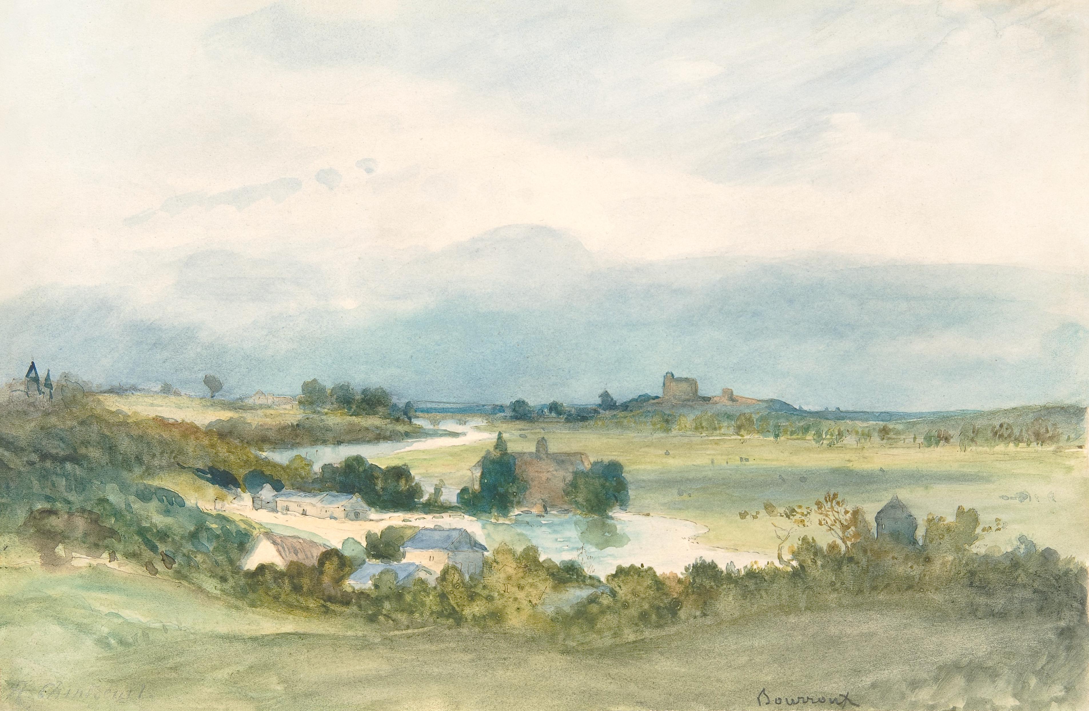 A watercolor image of a landscape